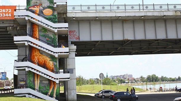 Владимир Евланов оценил рисунок жирафа в стиле стрит-арт на Тургеневском мосту Краснодара