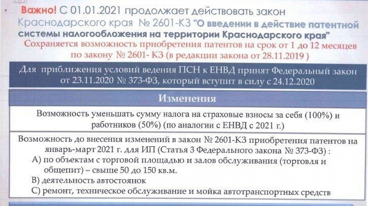 С 1 января 2021 года вступят в силу изменения в патентной системе налогообложения