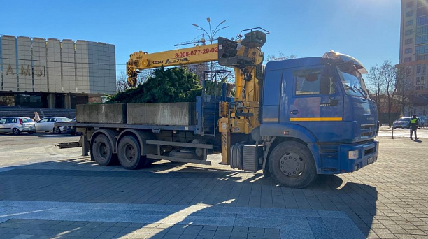 В Краснодаре начали установку Главной городской ёлки