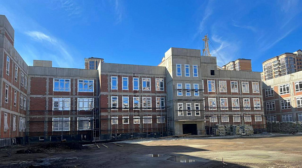 Строительство школы по нацпроекту в районе Ближнего Западного Обхода Краснодара завершено на 59%