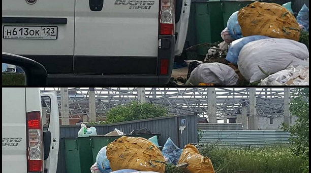 В Новознаменском жилом районе Краснодара за свалку мусора на контейнерной площадке оштрафуют водителя фургона